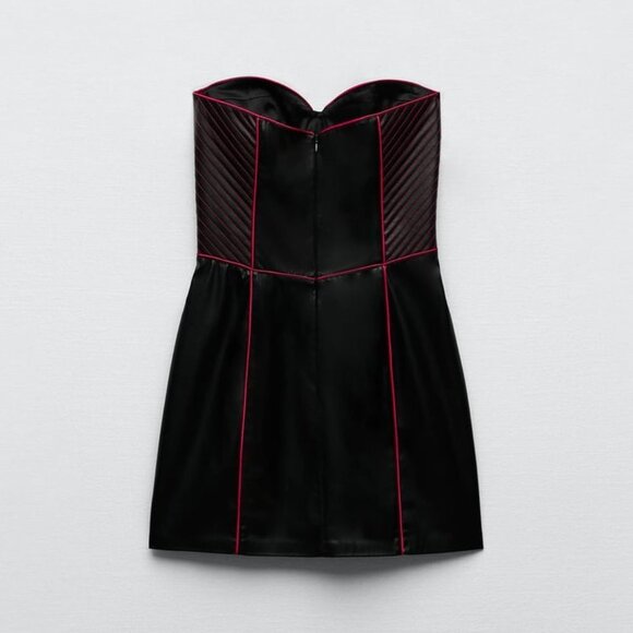 NEW Zara Women's FAUX LEATHER DRESS Black/Neon Pink - Picture 8 of 9